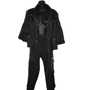 Cache 2pc Set Full Zip Cropped Jacket Flare Sleeves Black Medium Pants Multi zip